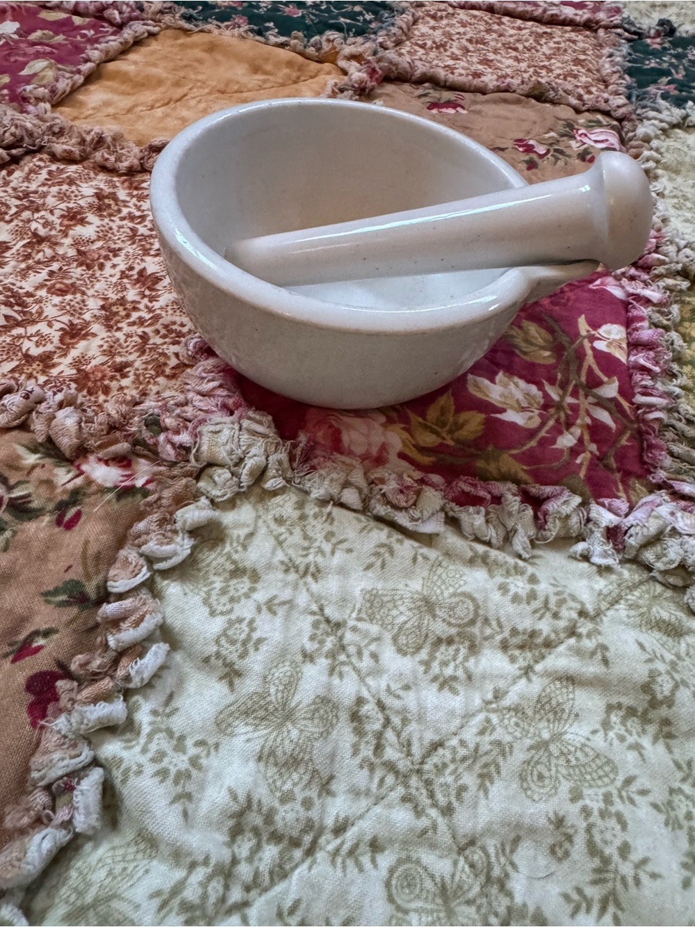Vintage White Ceramic Mortar and Pestle